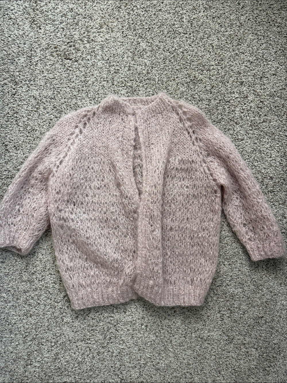 Hand knitted vintage Fuzzy Knit Sweater Cardigan in Light Mauve